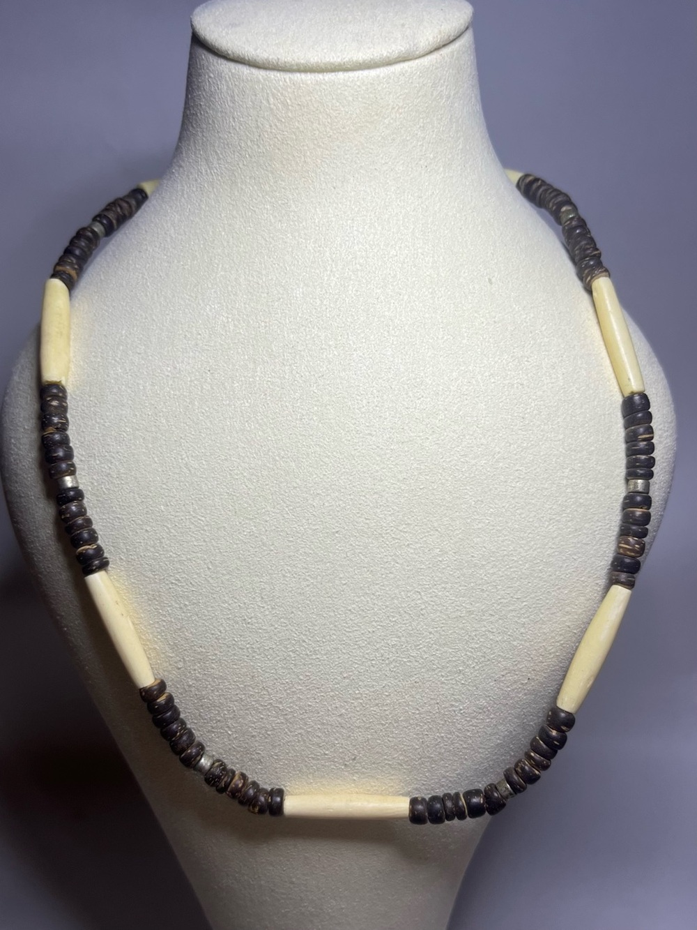 Handcrafted bone like  and Dark Brown wooden Beaded Necklace